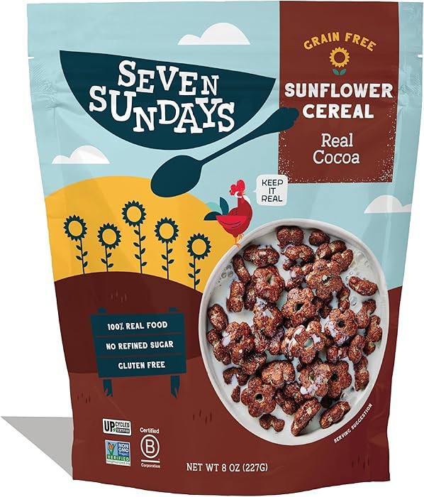 Seven Sundays Sunflower Cereal, Real Cocoa, 8 Oz Bag, Grain & Gluten Free, 5g Upcycled Protein, 1... | Amazon (US)