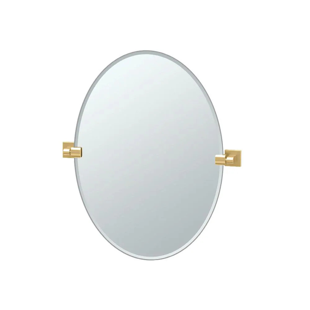 Gatco Elevate 24-in x 32-in Beveled Frameless Oval Tilting Bathroom Vanity Mirror ( Brushed Brass ) in Bronze | 4069 | Lowe's