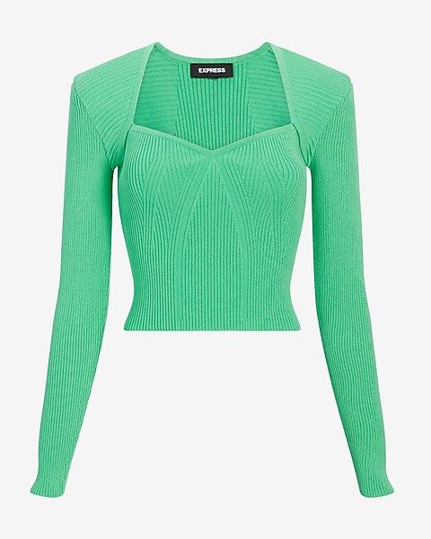 Ribbed Sweetheart Neckline Padded Shoulder Sweater | Express