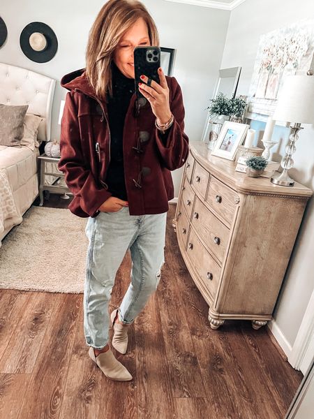 Found this great every day toggle coat at Walmart, fits tts, comes in more color options. Distressed jeans and taupe booties

Walmart fashion, Walmart finds, Walmart coats, jackets, fall outfit, winter outfit, boots, jeans, tops, weekend outfit, casual outfit, fashion over 40

#LTKunder50 #LTKstyletip #LTKsalealert