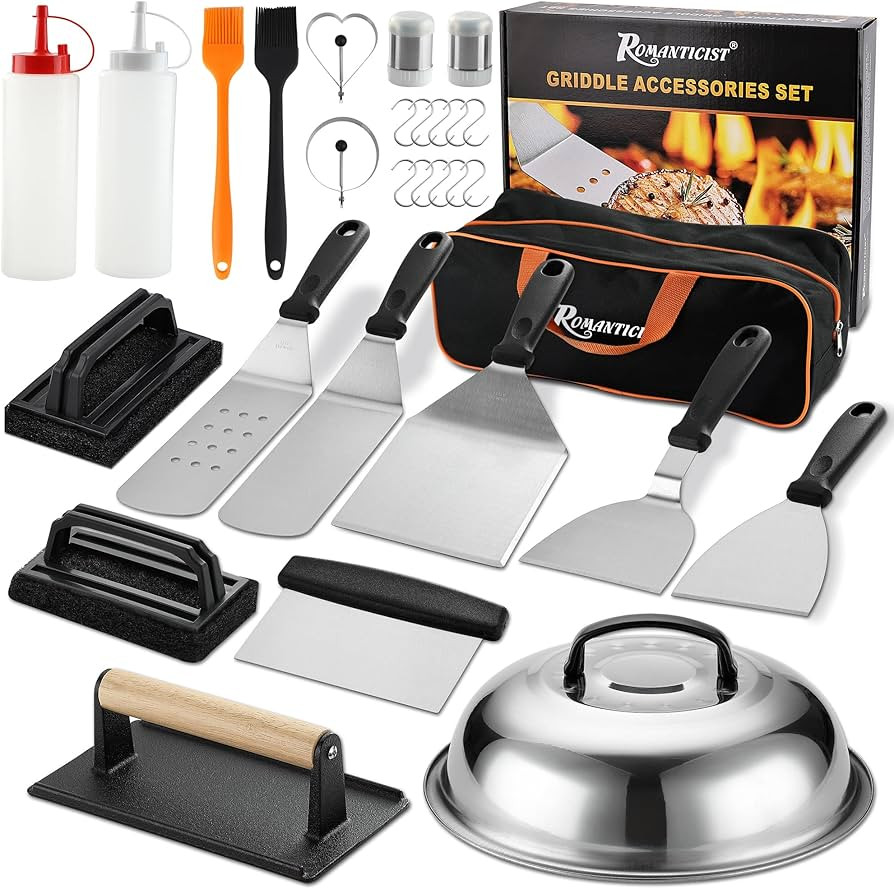 ROMANTICIST 29PCS Griddle Accessories Set - Flat Top Teppanyaki Spatula Set with Scraper, Basting... | Amazon (US)