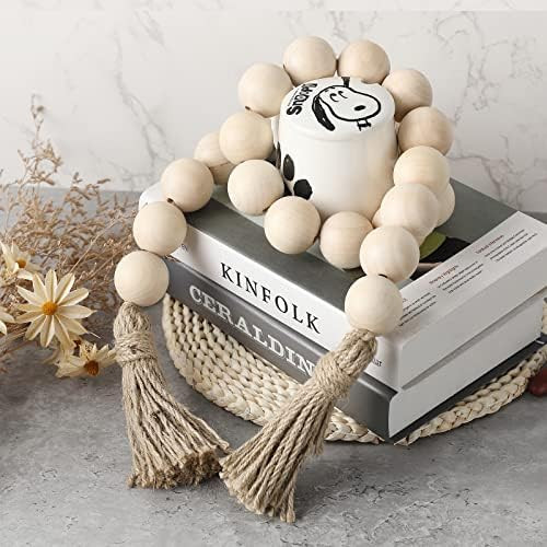 Farmhouse Decor Large Wood Bead Garland 50inch Long with 1.6" Diameter Beads, Natural Wooden Bead... | Amazon (US)