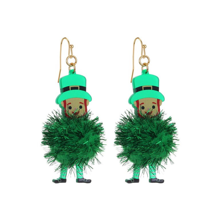 Way to Celebrate St. Patrick's Day Leprechaun Tinsel Puff Earrings, Female, Green | Walmart (US)