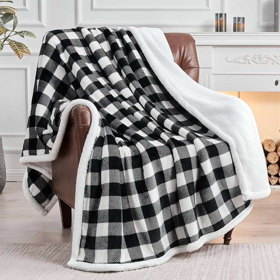 BEDELITE Sherpa Fleece Blanket - Black and White Buffalo Plaid Christmas Blanket, Super Soft Cozy... | Amazon (US)