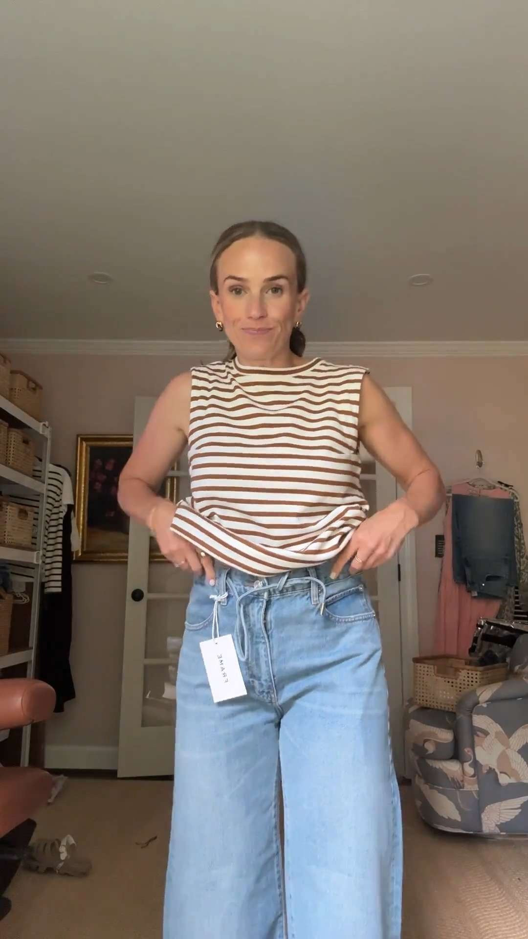 These are from Frame. I have been trying to find a tie waist jean all summer. 

I think the problem is I haven't found one that is petite and there is too much fabric here. 

These would be cute if you are taller than me (I am 5'1)

#LTKootd #LTKOver40 #LTKPetite