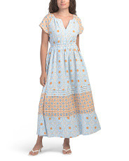 Linen Blend Tile Print Maxi Dress | TJ Maxx