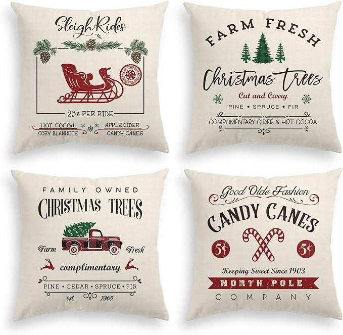 AVOIN Christmas Throw Pillow Cover, 18 x 18 Inch Winter Holiday Rustic Farmhouse Linen Cushion Ca... | Amazon (US)