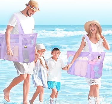 Tagitary Beach Toys Mesh Beach Bag with Zipper and 8 Pockets, Large Beach Tote Waterproof Sandpro... | Amazon (US)