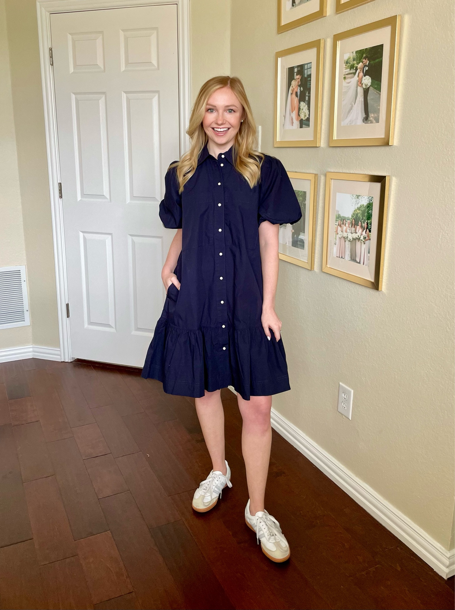 Another cute teacher dress option! Love the length on this. Wearing an XS | navy dress, spring dress, work dress, workwear, casual dress 

#LTKFindsUnder50 #LTKSeasonal #LTKStyleTip