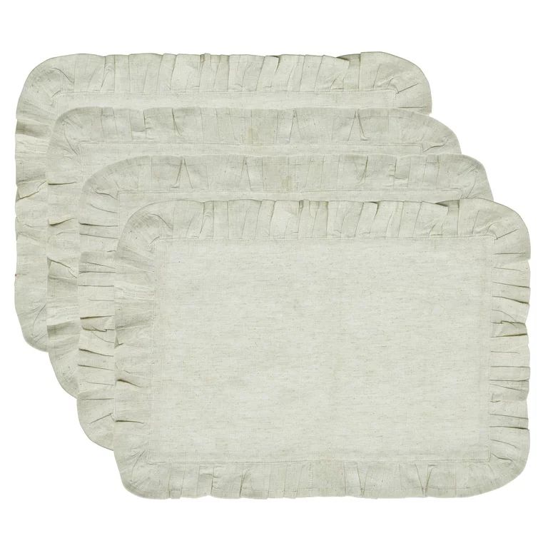 My Texas House Madelyn Ruffle Cotton/Linen 14" x 20" Placemats, 4 Pack, Beige | Walmart (US)