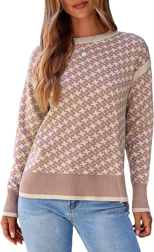 Dokotoo Womens Casual Cross Jacquard Sweaters 2025 Crewneck Long Sleeve Fall Winter Warm Knit Pul... | Amazon (US)