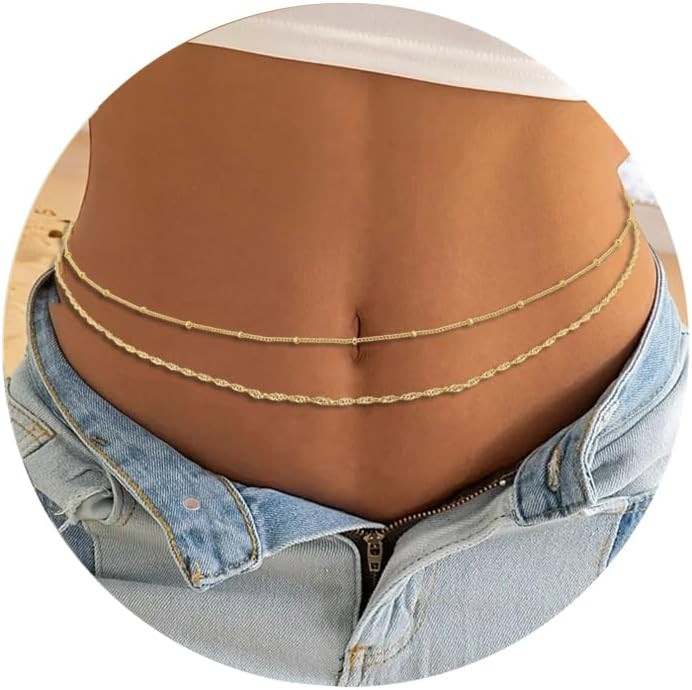 RLMOON 2PCS 18K Gold Plated 26-43Inch Waist Chain for Women Gold Body Belly Chain for the Waist A... | Amazon (US)