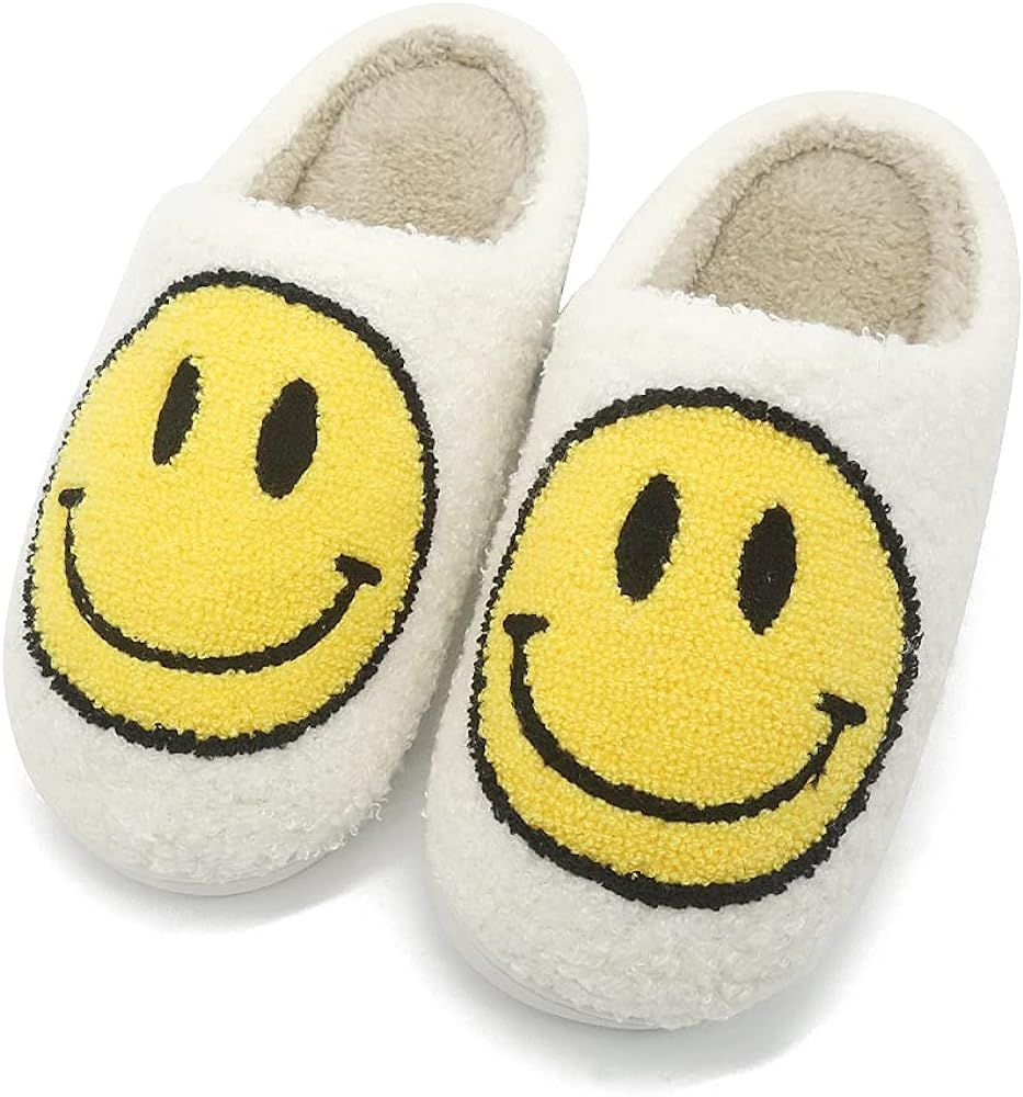Comfy Smiley Face Plush Slipper Cozy Plush Warm Slide on House Slipper with Memory Foam Home Slip... | Amazon (UK)
