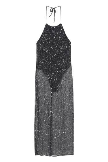 LONG SEQUINNED DRESS WITH AN OPEN BACK | PULL and BEAR UK