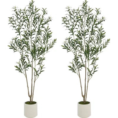 Primrue Lifelike Faux Olive Tree with White Planter – Realistic Artificial Olive Plant for Indoor & Outdoor Decor | Wayfair North America