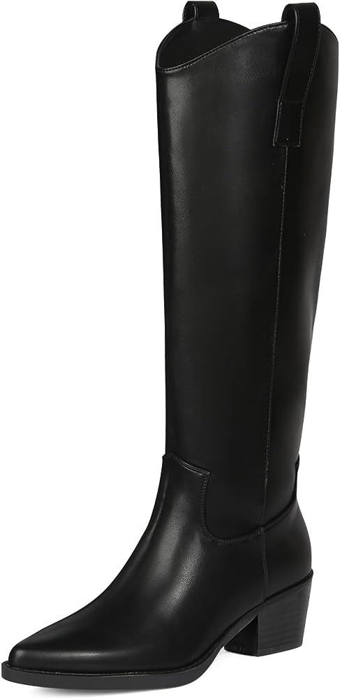Women's Cowgirl Embroidered Western Knee High Boots, Pointed Toe Medium Chunky Heel 5cm Stitching... | Amazon (US)