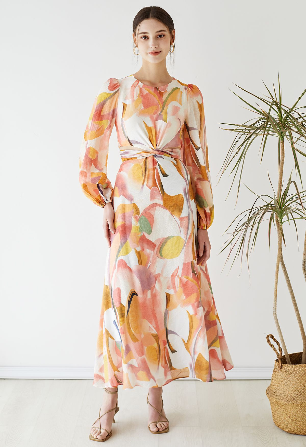 Color Patches Printed Cut Out Waist Maxi Dress | Chicwish