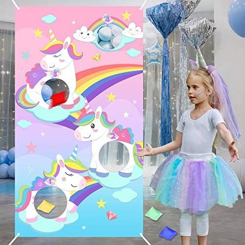 Ticiaga Rainbow Unicorn Bean Bag Toss Game with 4 Bean Bags, Fun Indoor Outdoor Game for Kids and Ad | Amazon (US)