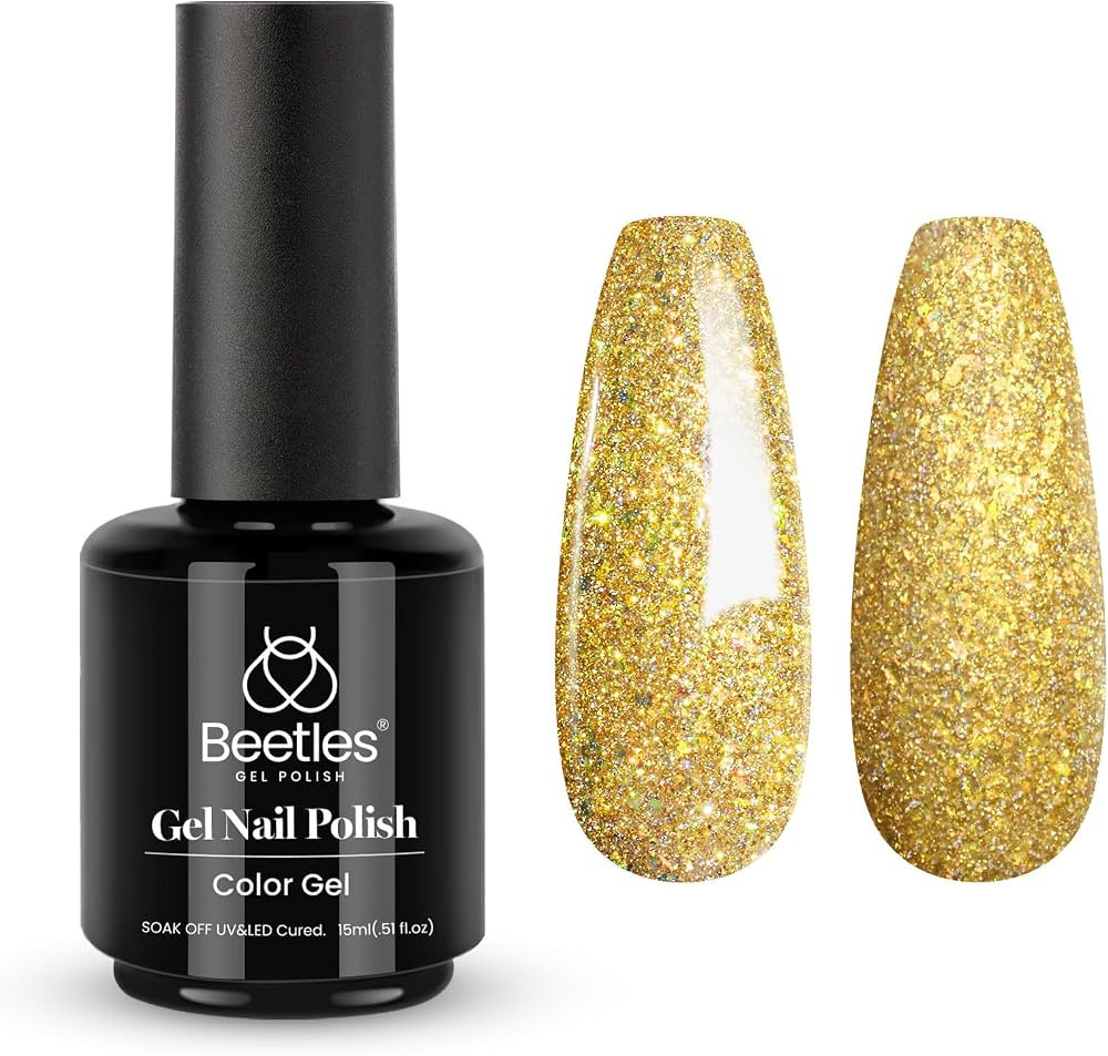 Beetles Gold Gel Polish 15ml Champagne Gold Glitter Flashy Color Gel Nail Polish Uv LED Nail Lamp... | Amazon (US)