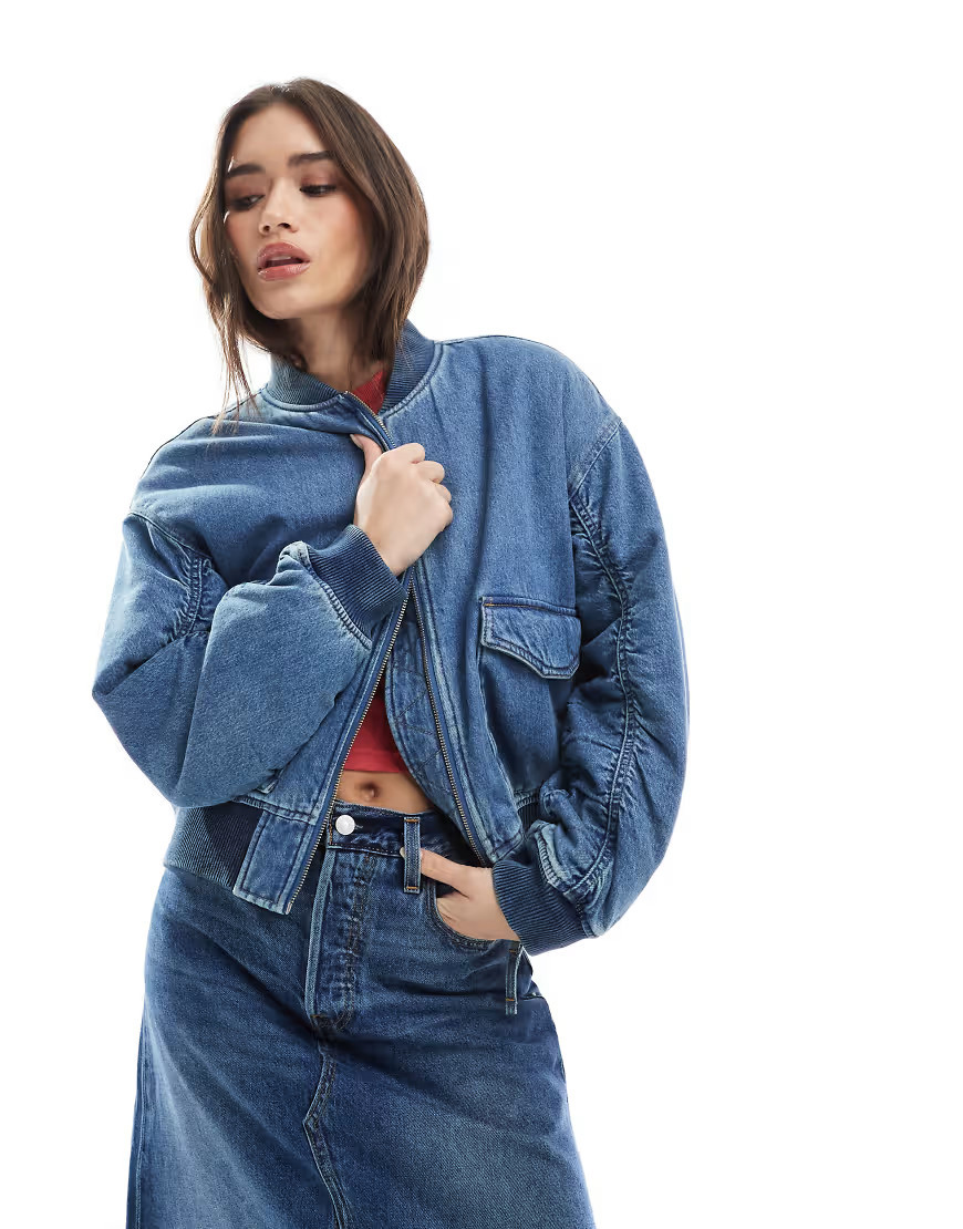 Levi's denim bomber jacket in mid wash blue | ASOS (Global)