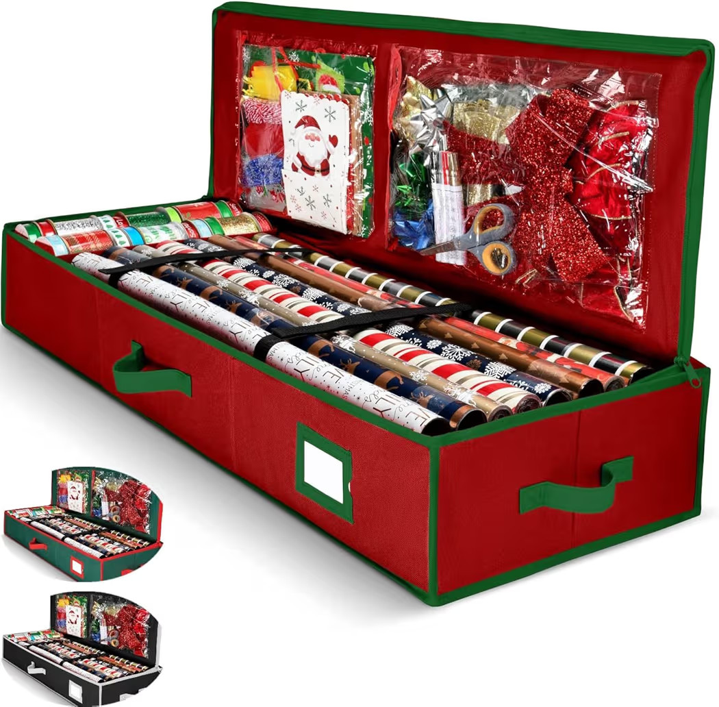 Premium Wrapping Paper Organizer Storage | Gift Wrap Holder With Extra Pockets for Christmas Deco... | Amazon (US)
