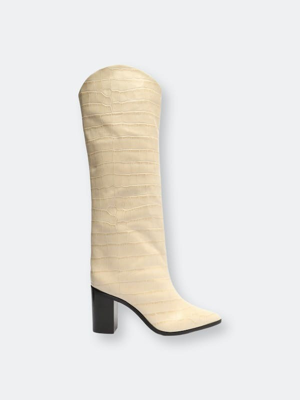 Schutz Analeah Crocodile-Embossed Leather Boot - White - 5.5 | Verishop