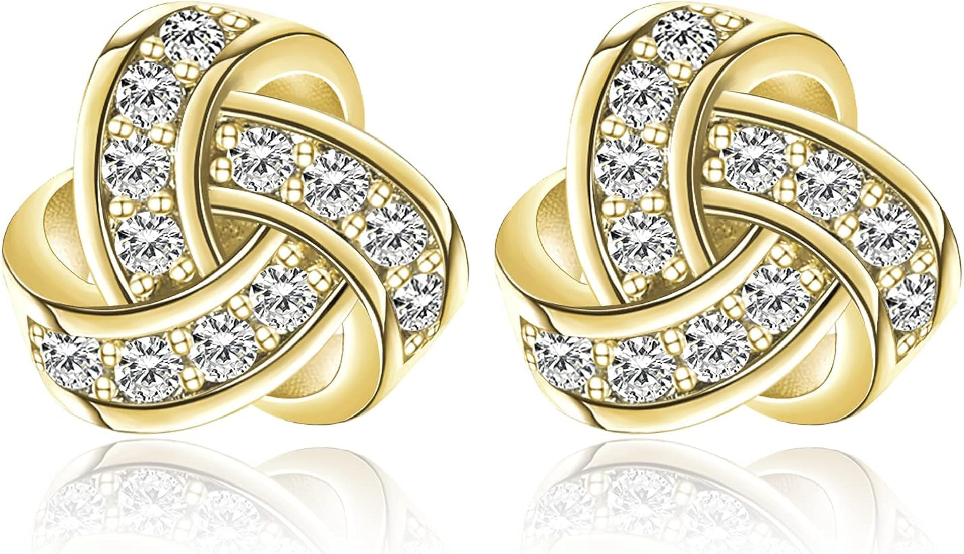 14K Gold Plated Stud Earrings 925 Sterling Silver Post CZ Hypoallergenic Earrings Love Knot Cubic... | Amazon (US)