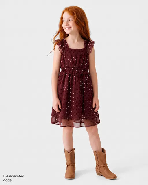 Girls Polka Dot Chiffon Flutter Dress - Burgundy | The Children's Place