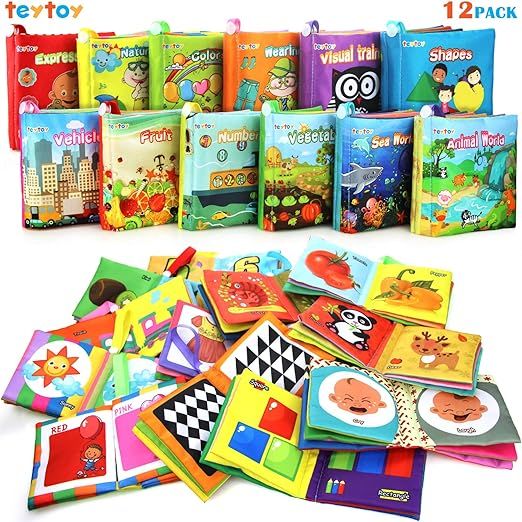 My First Soft Book,TEYTOY Nontoxic Fabric Baby Cloth Activity Crinkle Soft Books for Infants Boys... | Amazon (US)