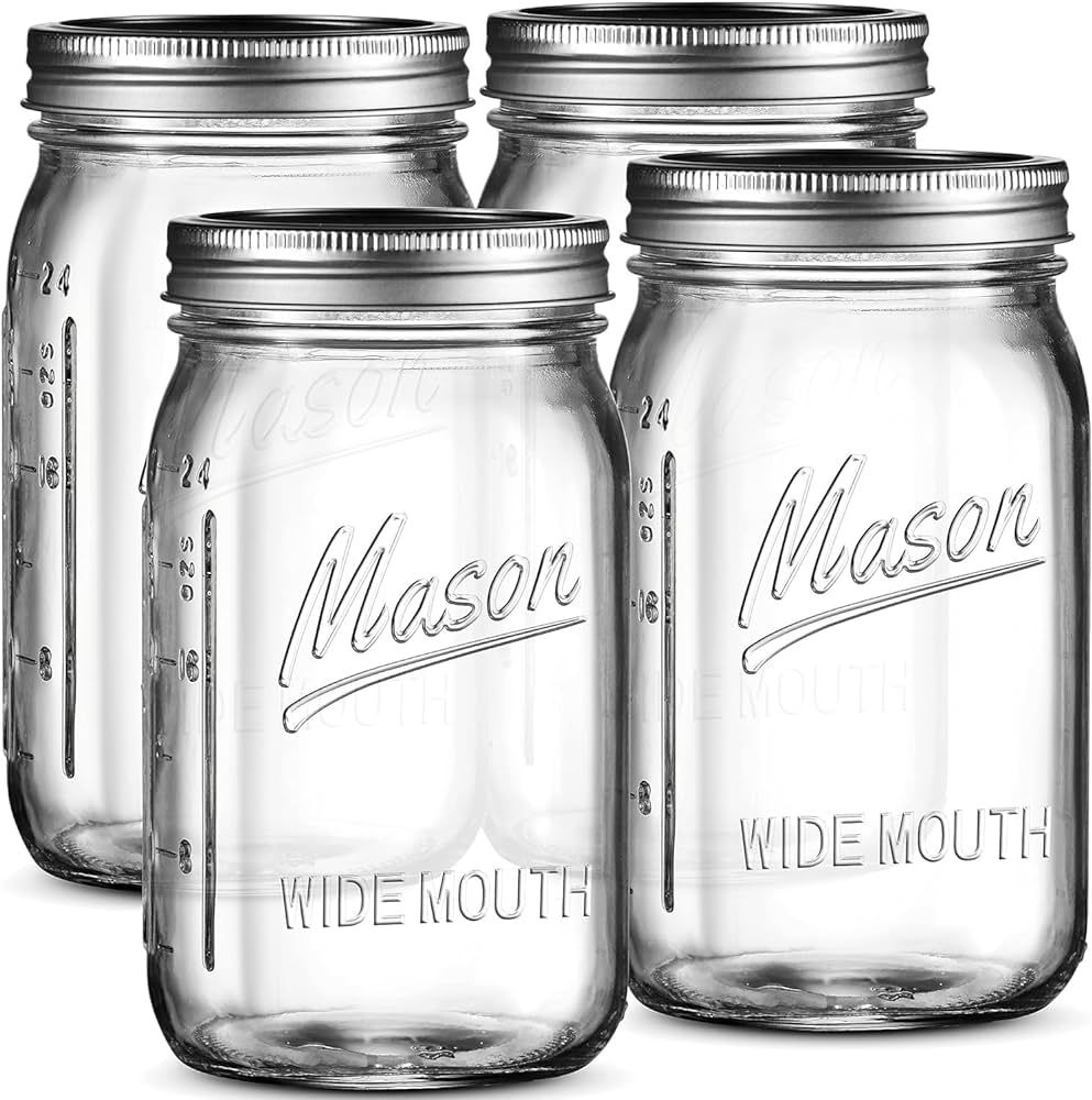 SEWANTA Wide Mouth Mason Jars 32 oz [4 Pack] With mason jar lids and Bands, mason jars 32 oz - Fo... | Amazon (US)