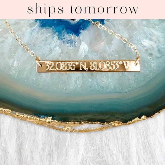 Custom Coordinates, Coordinates Bar, Latitude Longitude Necklace, Engraved Bar Necklace , in Silver, | Etsy (US)