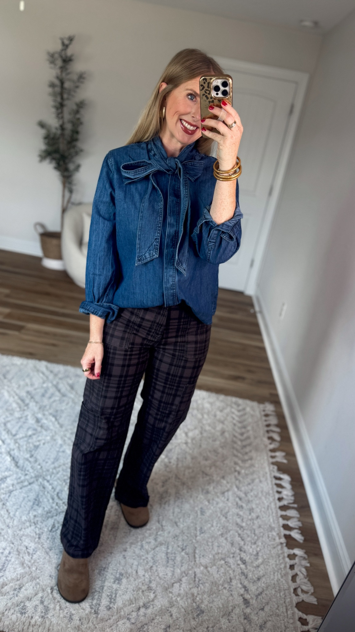Daily try on, Walmart outfit, Walmart fashion, Walmart style, denim top, plaid pants

#LTKootd