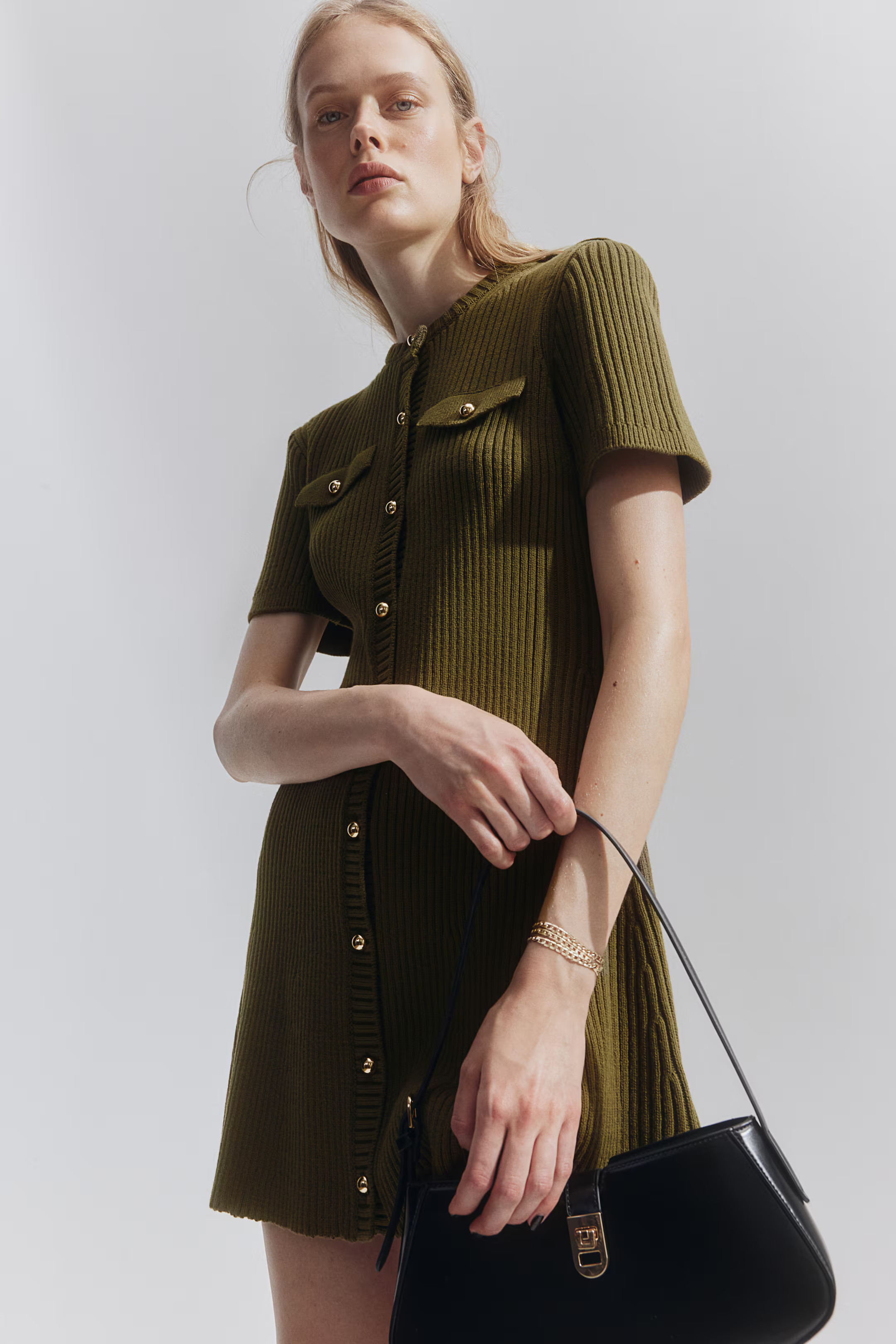 Rib-Knit Button-Front Dress | H&M (US + CA)