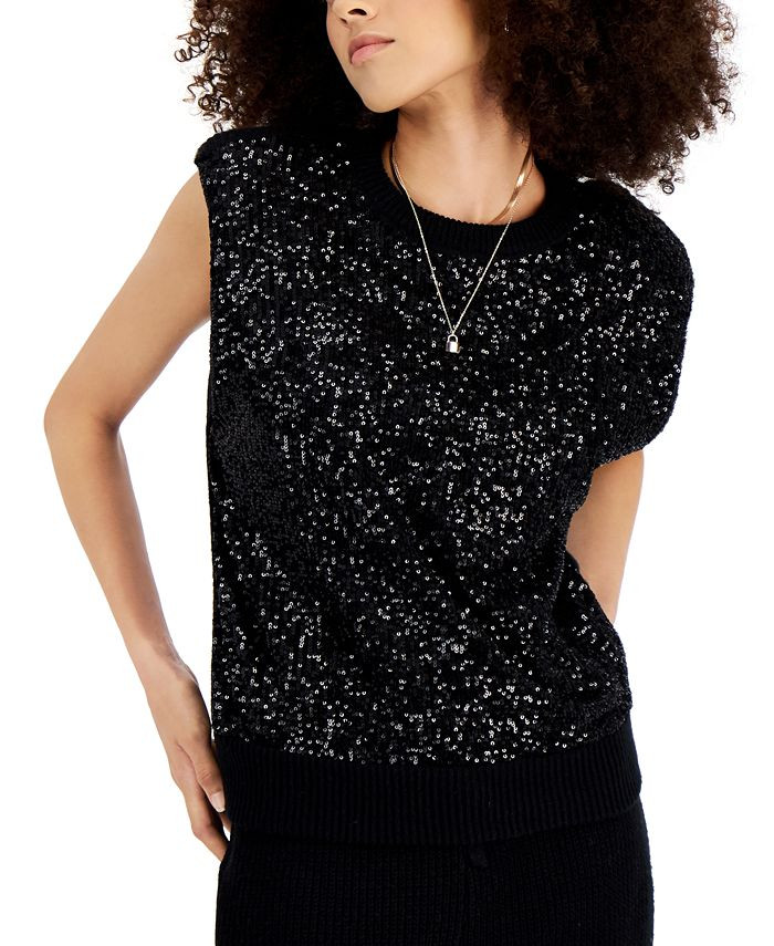 INC International Concepts Sequined Sleeveless Sweatshirt, Regular & Petites Created for Macy's &... | Macys (US)