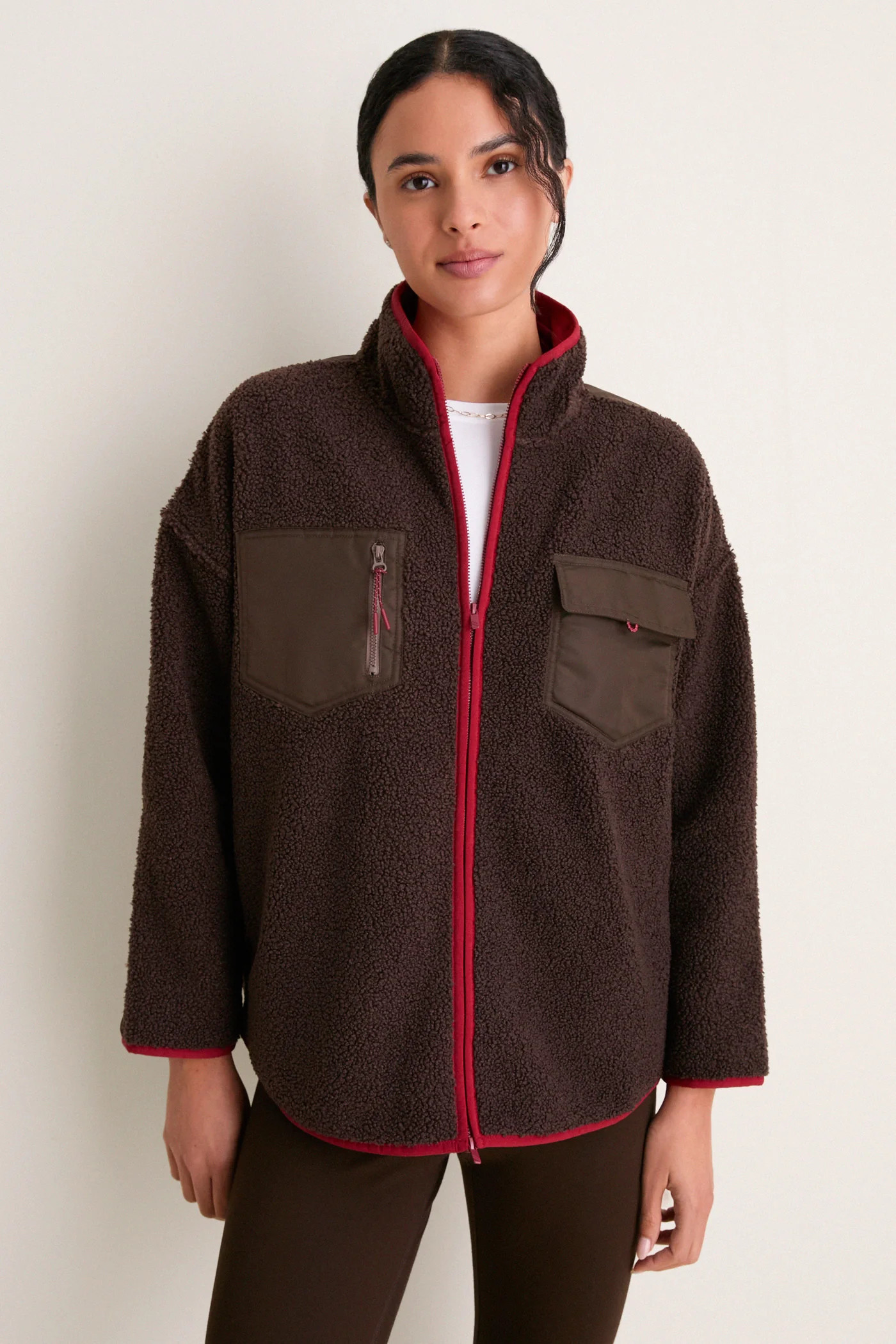 Brown and Red Fleece Lawrence Full Length Zip Up | Tuckernuck (US)