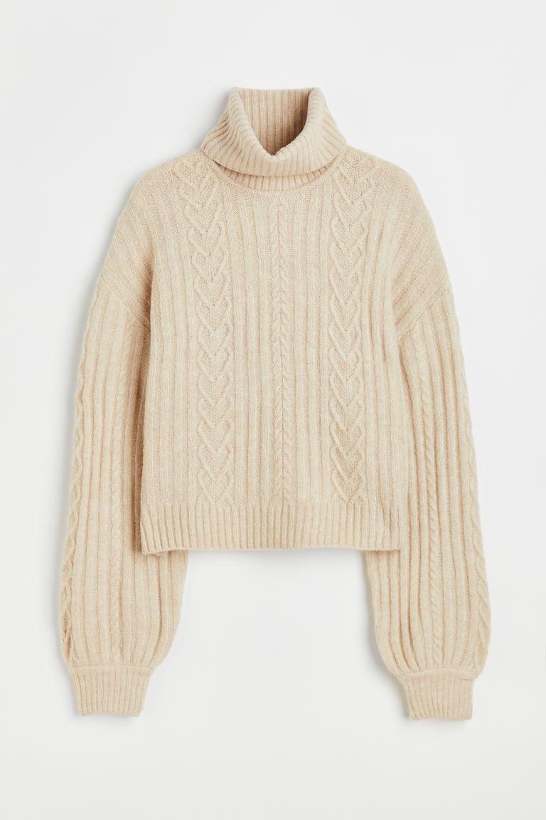 Cable-knit Turtleneck Sweater - Light beige - Ladies | H&M US | H&M (US + CA)