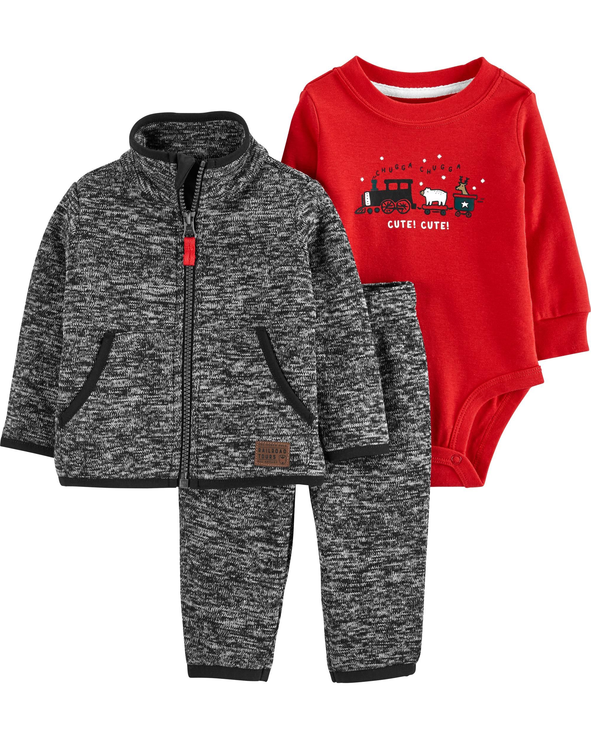 3-Piece Marled Fleece Cardigan Set | Carter's