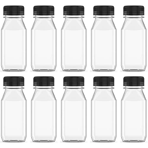 Hulless 5 Pcs 4 Ounce Plastic Juice Bottle Drink Containers Juicing Bottles with Black Lids, Suitable for Juice, Smoothies, Milk and Homemade Beverages, 120 mL | Amazon (US)