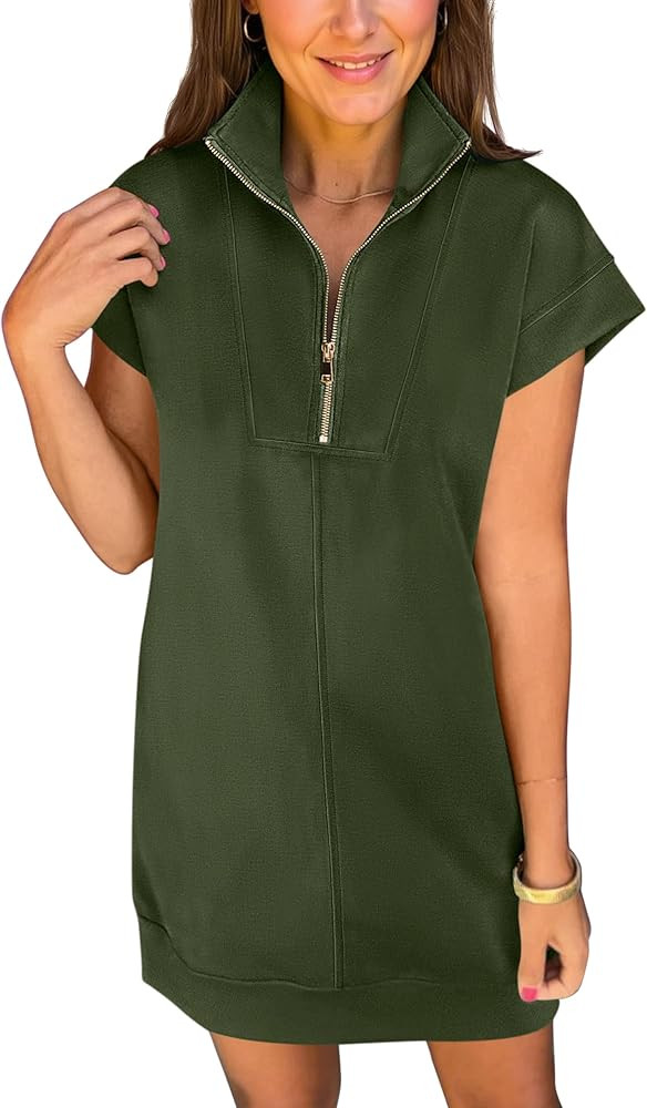 ANRABESS Womens Summer Casual Half Zip Cap Sleeve Trendy Wrinkle-Free Tshirt Dress 2026 Spring Be... | Amazon (US)