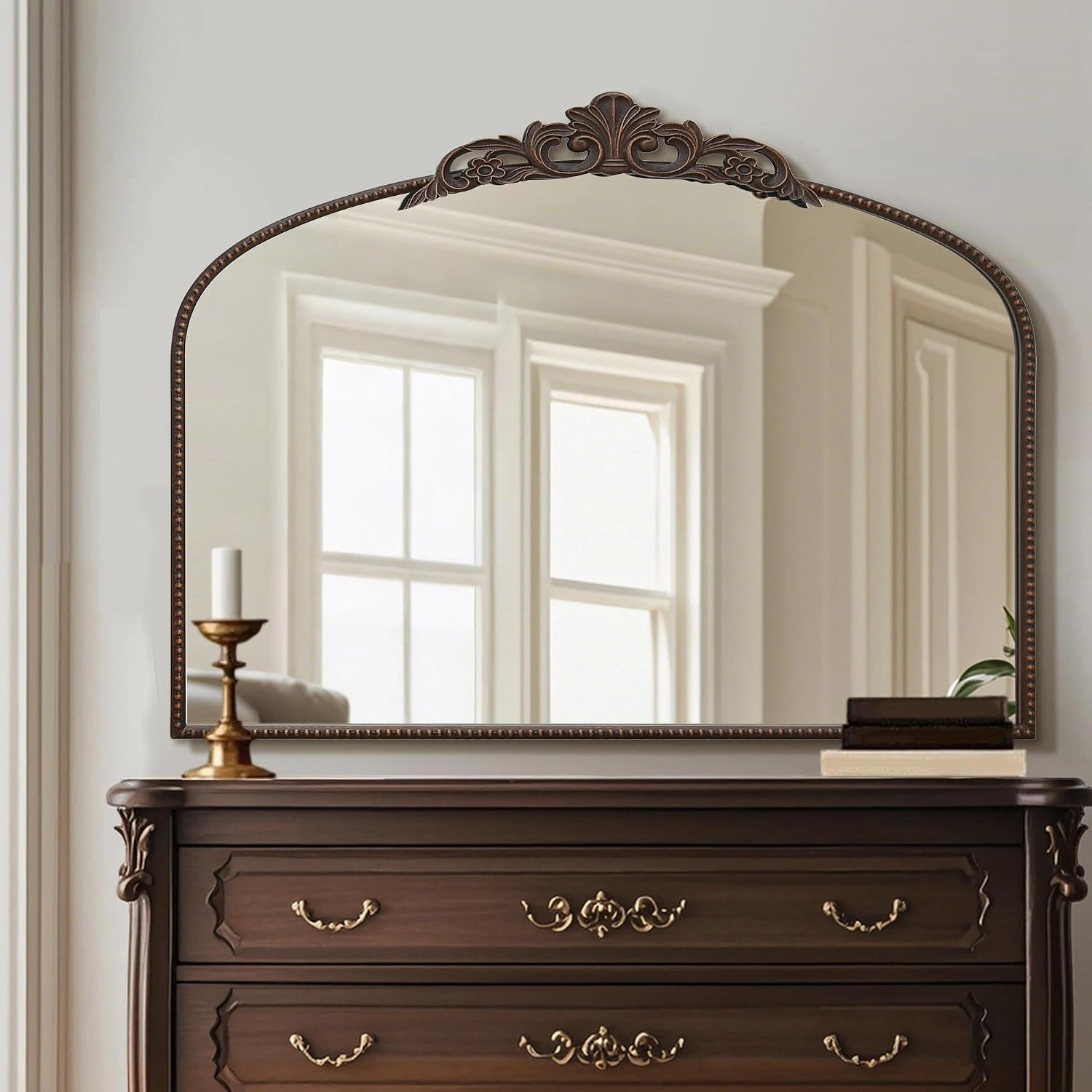 Vintage Bronze Wall Mirror: 40"x29" Baroque Antique Arched Mirror | Amazon (US)