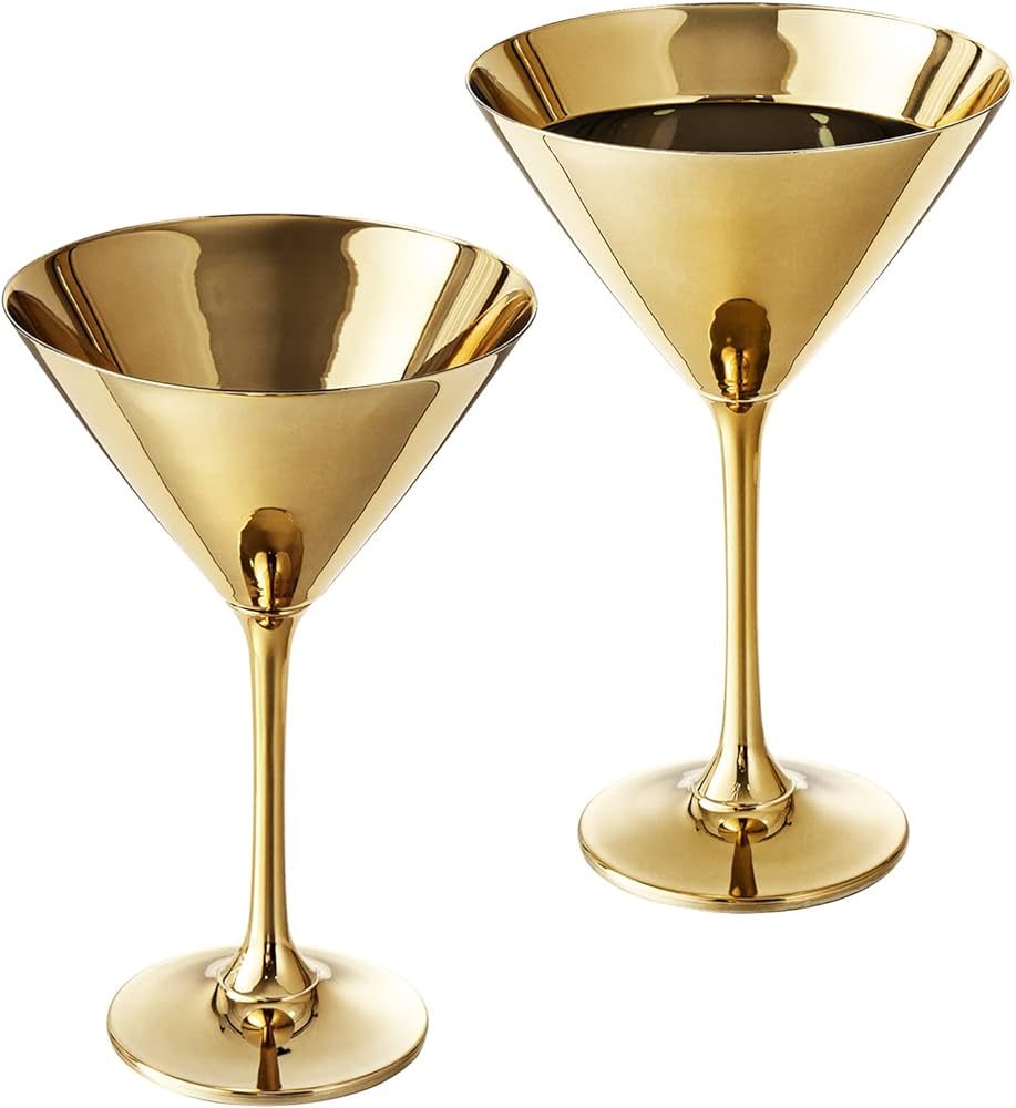 MyGift Modern Metallic Gold Finish Martini Glass Set, Elegant Cocktail Glasses, 8-ounces, Set of ... | Amazon (US)