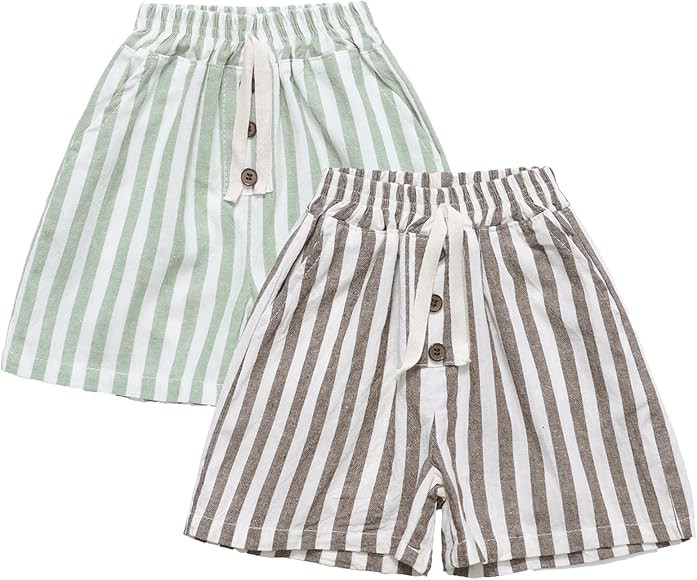 Ashmyova Classic Shorts for Boys Thin Cotton Stripe Elastics Waist Casual Summer Toddler Shorts L... | Amazon (US)