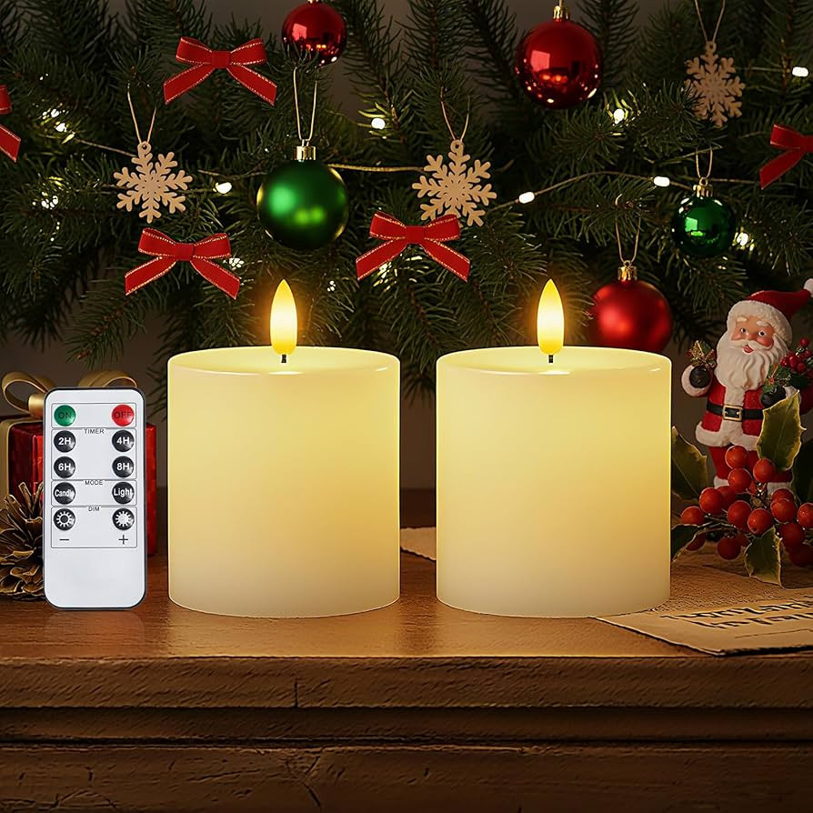 Homemory White Flameless Candles Battery Operated with Remote Timer, 3x3 Real Wax LED Pillar Cand... | Amazon (US)
