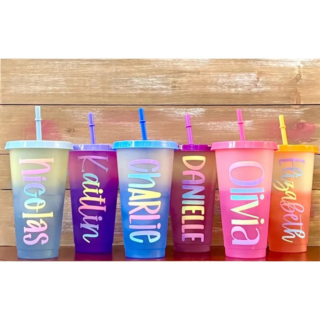 24oz Pastel Rainbow Personalized Cold Color Changing Cups, Gifts for Kids, Party Favors - Etsy | Etsy (US)