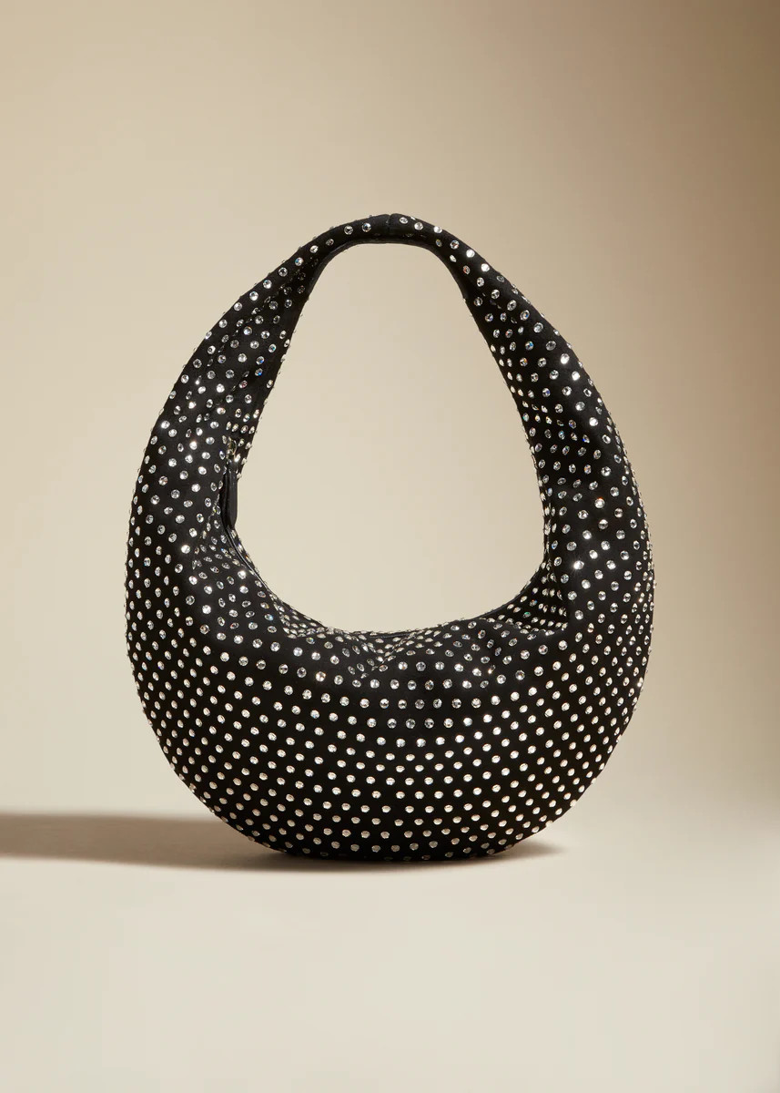 The Medium Olivia Hobo in Black with Crystals | Khaite