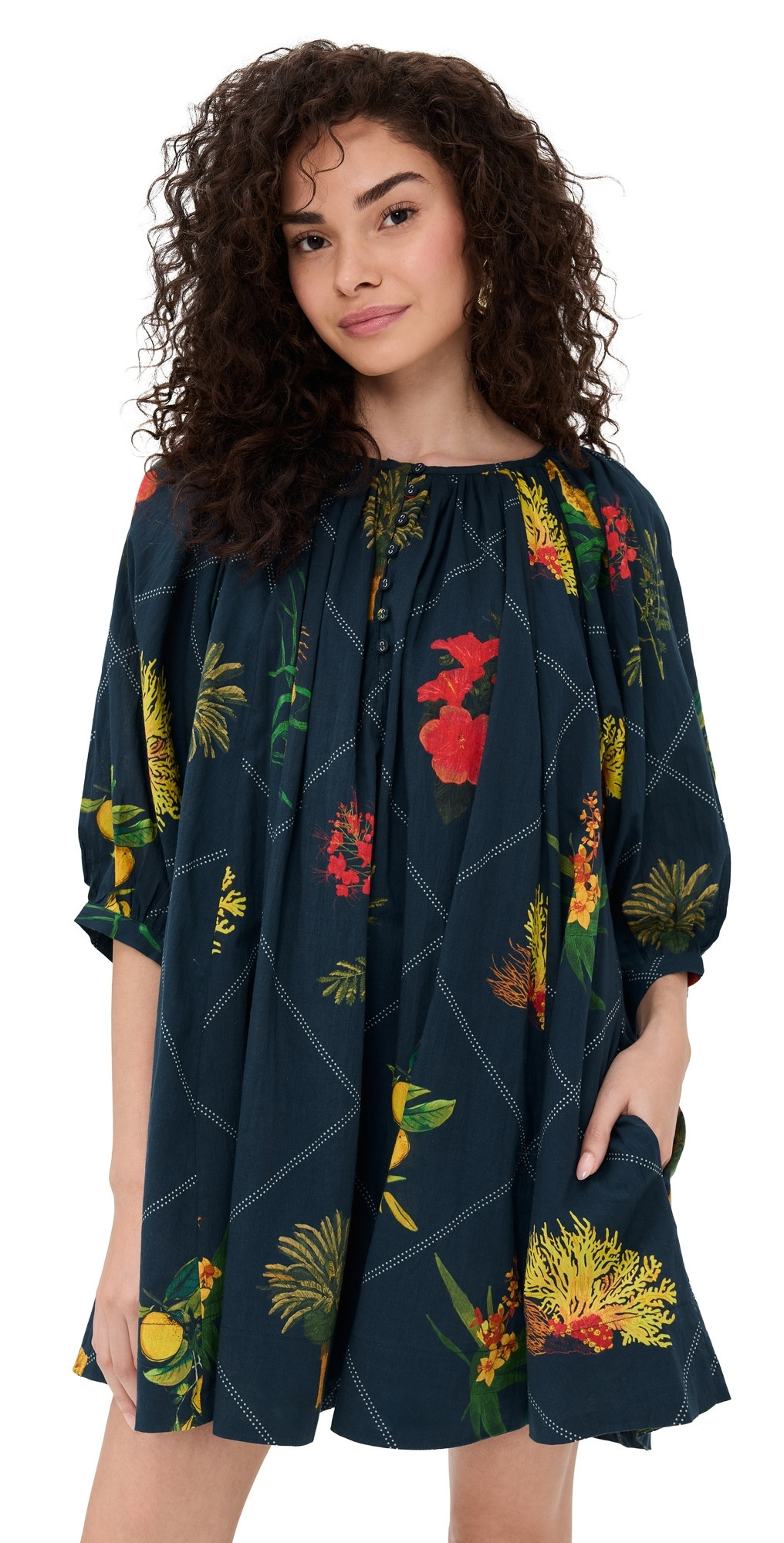 Coniglio Palm Beach Shirred Half Placket Mini Dress Florida Frame Navy One Size | Shopbop