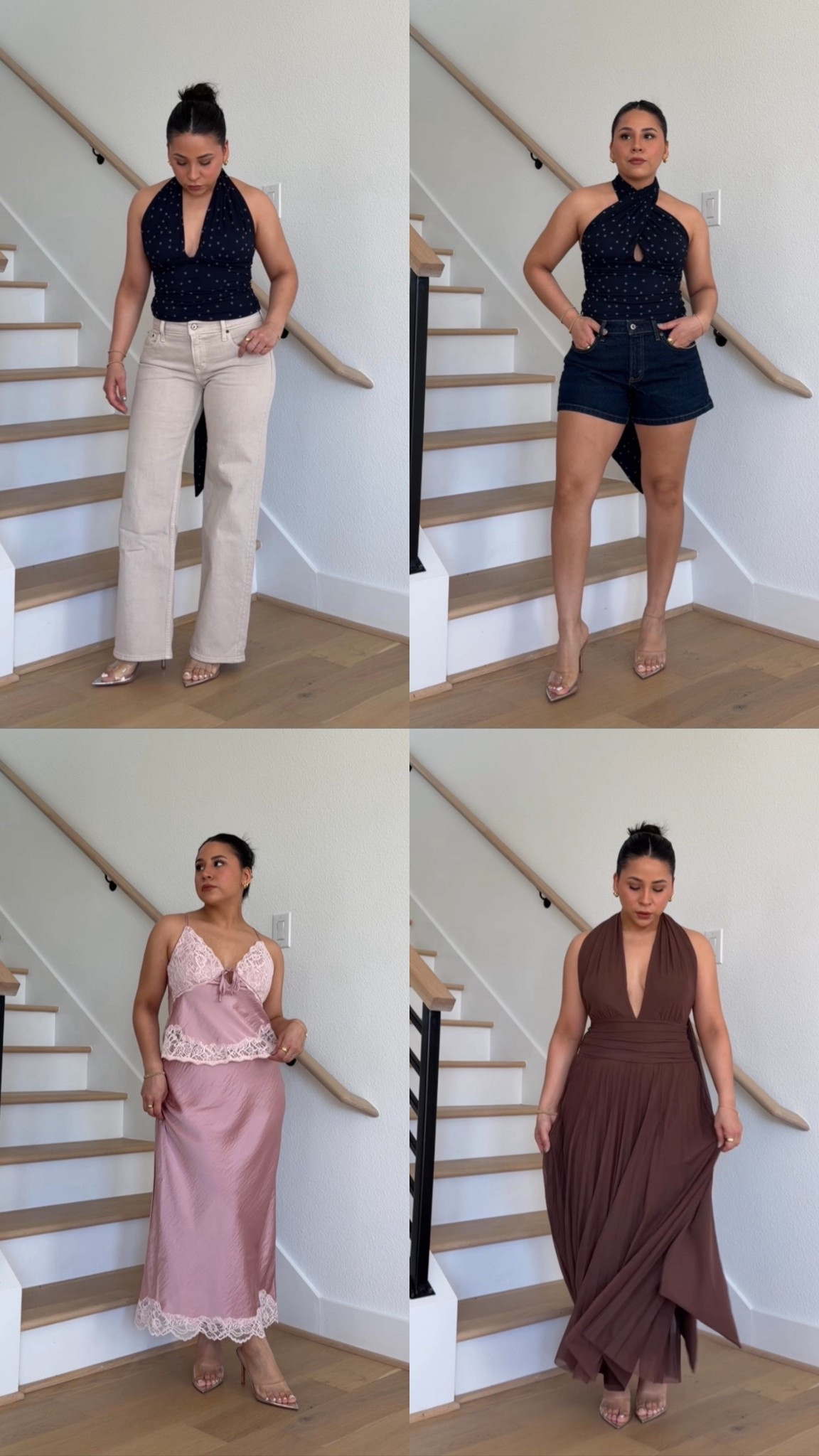 Extra 15% off w code SPRINGAF 
polka dot top: small
low rise beige jeans: 26 short 
Pink cami: small
Pink midi skirt: small
Dark wash denim shorts: 26 
Brown dress: small 
Clear heels: 7

#LTKSaleAlert #LTKgrwm #LTKootd