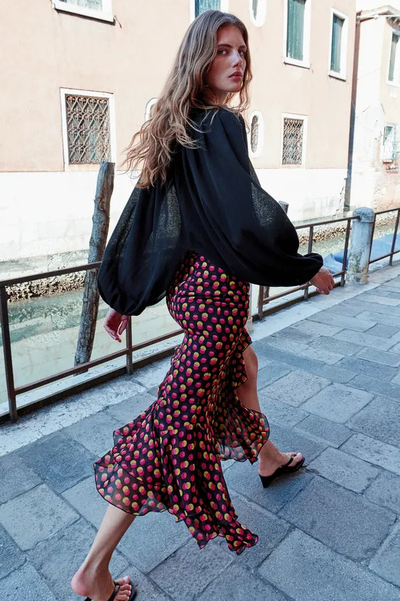 ASYMMETRIC POLKA DOT MIDI SKIRT | Zara US