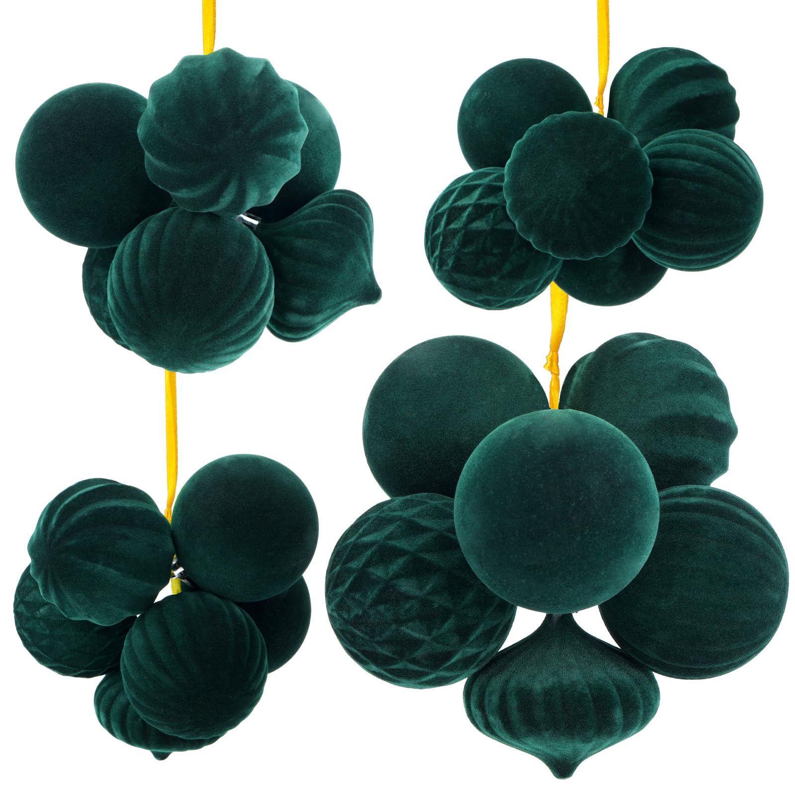 Syhood 4 Sets 24 Pcs Green Velvet Christmas Tree Ornaments Pre Strung Velvet Plastic Balls Flocke... | Amazon (US)