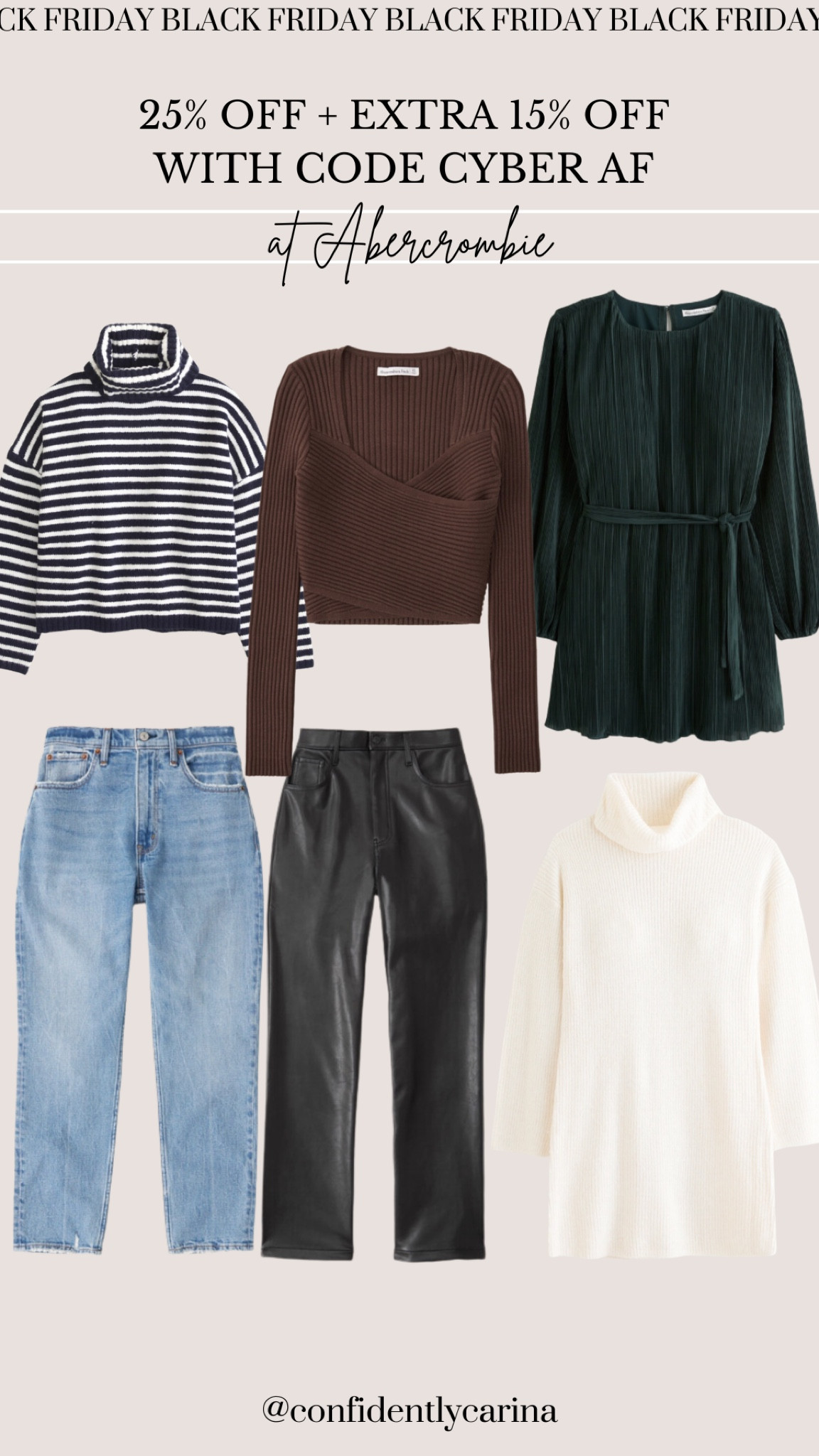 One of Abercrombie’s biggest sales of the year - 25% off everything + an extra 15% off your purchase with code CYBERAF!! 

#LTKHoliday #LTKCyberWeek #LTKGiftGuide